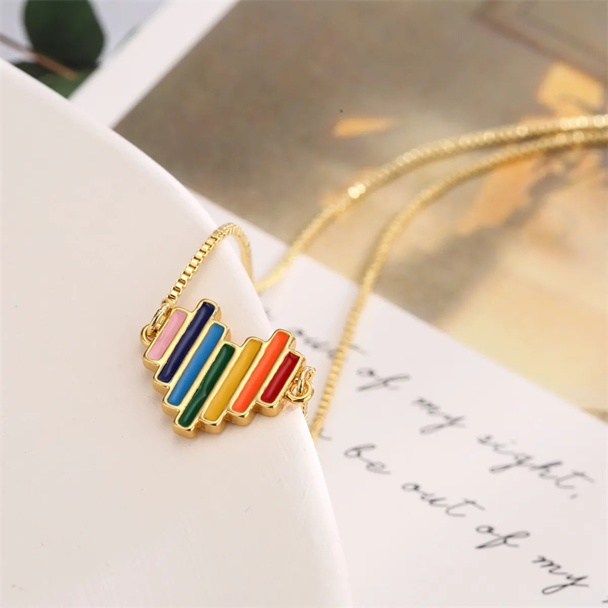 Ig Style Simple Style Pentagram Rainbow Heart Shape Copper Enamel Plating Inlay Zircon Gold Plated Pendant Necklace