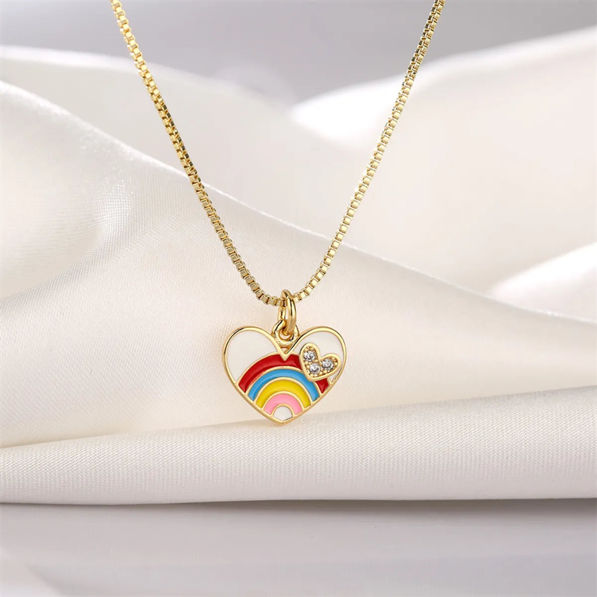 Ig Style Simple Style Pentagram Rainbow Heart Shape Copper Enamel Plating Inlay Zircon Gold Plated Pendant Necklace