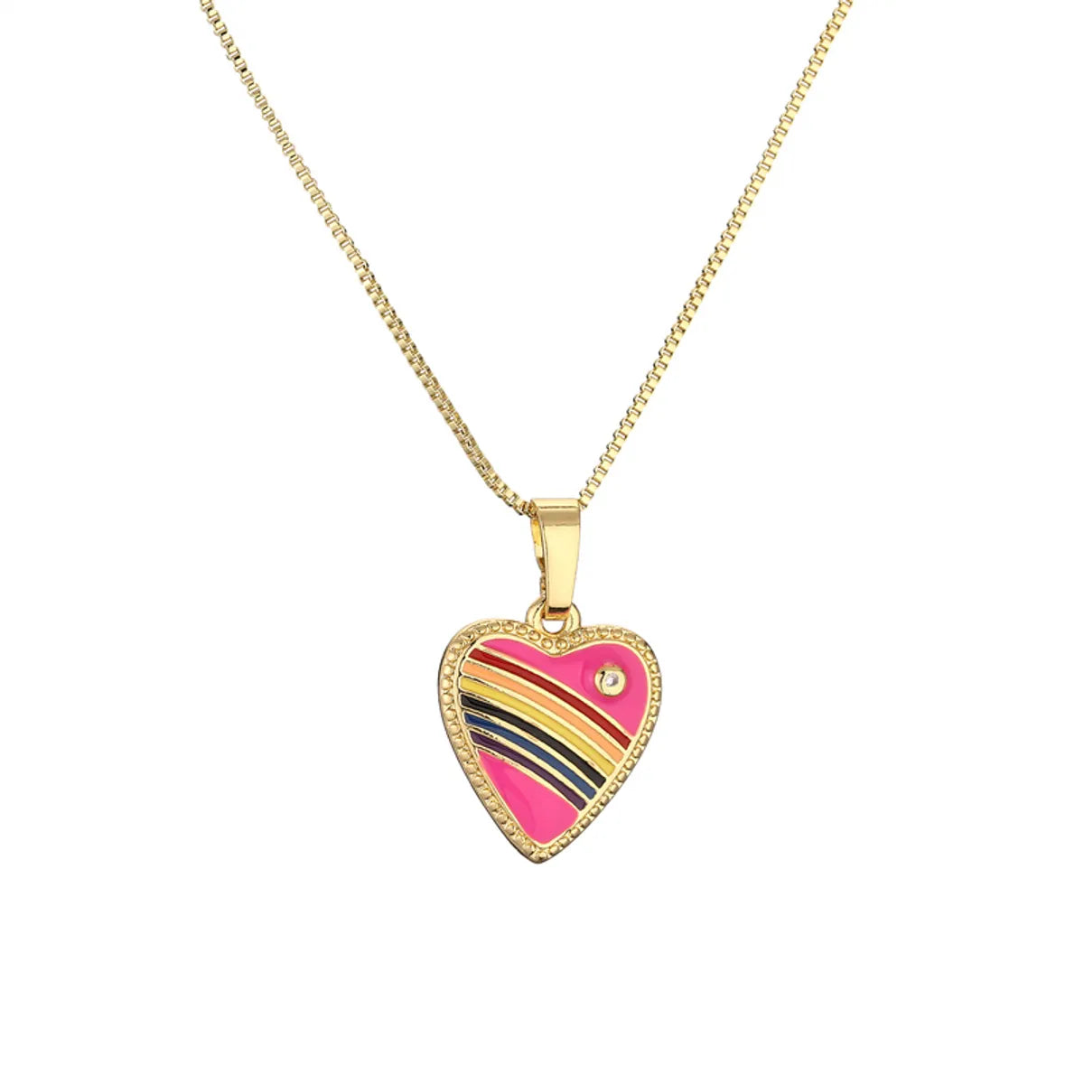 Ig Style Simple Style Pentagram Rainbow Heart Shape Copper Enamel Plating Inlay Zircon Gold Plated Pendant Necklace