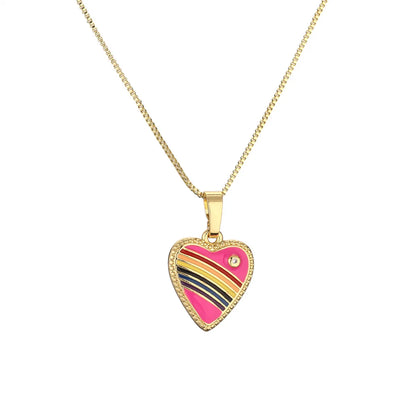 Ig Style Simple Style Pentagram Rainbow Heart Shape Copper Enamel Plating Inlay Zircon Gold Plated Pendant Necklace