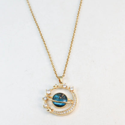 Ig Style Simple Style Planet Titanium Steel Copper Plating Inlay Zircon Pendant Necklace