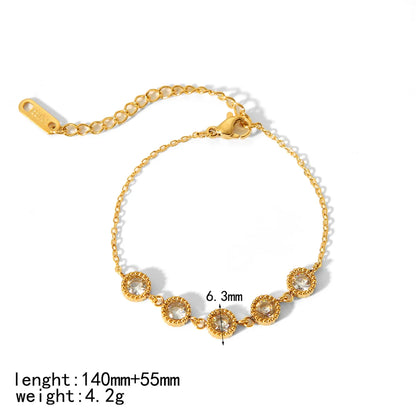 Ig Style Simple Style Quadrilateral Round Heart Shape Stainless Steel Polishing Plating Inlay Zircon 18k Gold Plated Bracelets