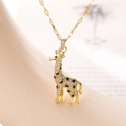 Ig Style Simple Style Rabbit Animal Giraffe Stainless Steel Copper Gold Plated Zircon Pendant Necklace In Bulk