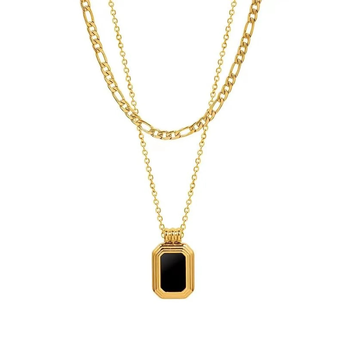 IG Style Simple Style Rectangle Resin Titanium Steel Inlay Resin 14K Gold Plated Unisex Layered Necklaces