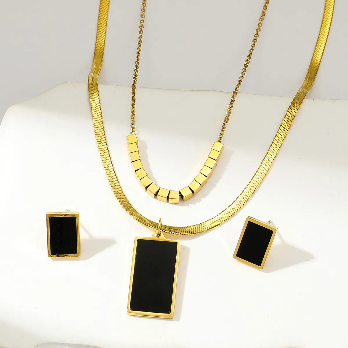 Ig Style Simple Style Rectangle Stainless Steel Plating 18k Gold Plated Jewelry Set