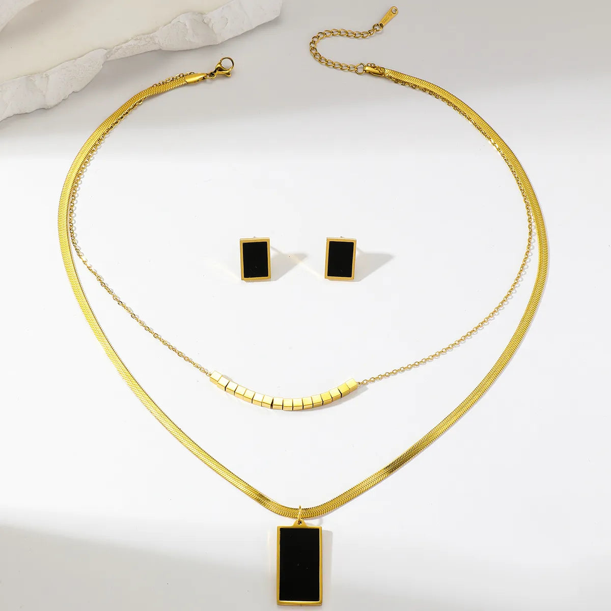 Ig Style Simple Style Rectangle Stainless Steel Plating 18k Gold Plated Jewelry Set