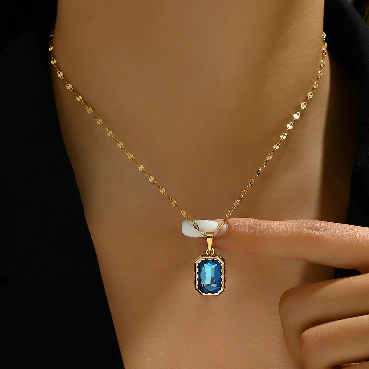 Ig Style Simple Style Rectangle Stainless Steel Plating Inlay Zircon Pendant Necklace