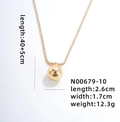 Ig Style Simple Style Round Ball Copper Plating White Gold Plated Gold Plated Pendant Necklace