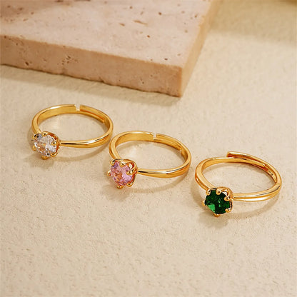 Ig Style Simple Style Round Copper Gold Plated Zircon Open Rings In Bulk