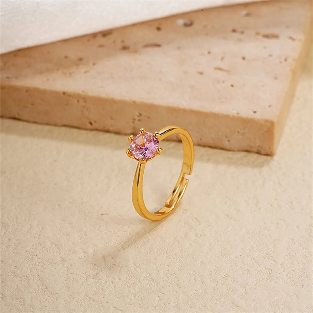 Ig Style Simple Style Round Copper Gold Plated Zircon Open Rings In Bulk