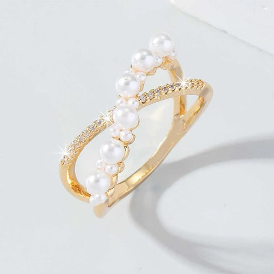 Ig Style Simple Style Round Copper Plating Inlay Pearl Zircon 18k Gold Plated Rings