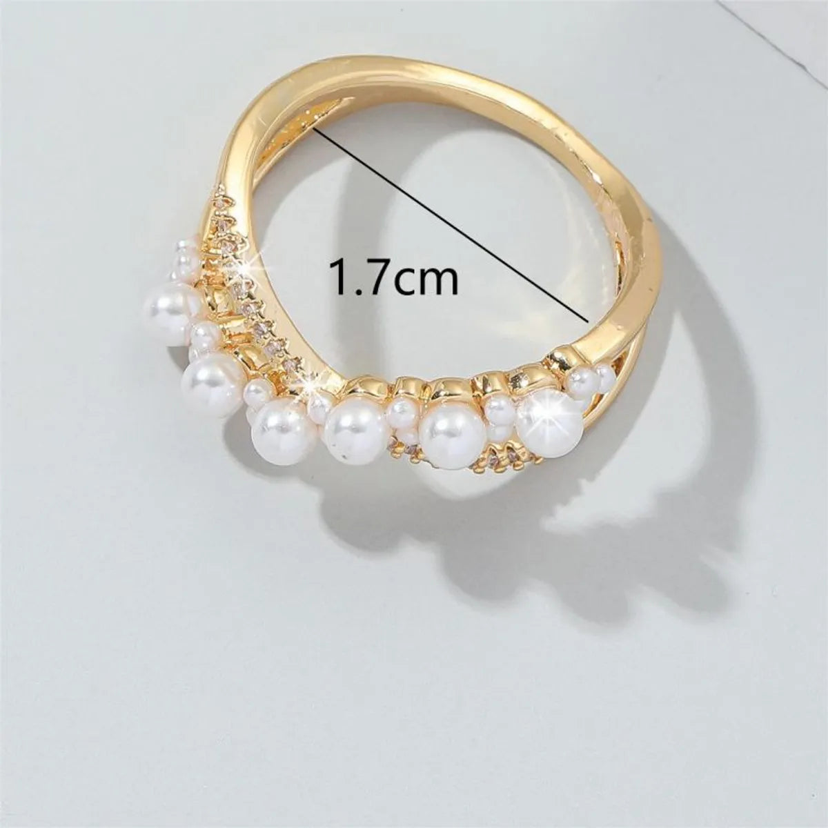 Ig Style Simple Style Round Copper Plating Inlay Pearl Zircon 18k Gold Plated Rings