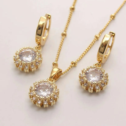 Copper 18K Gold Plated Gold Plated IG Style Simple Style Plating Inlay Round Zircon Jewelry Set