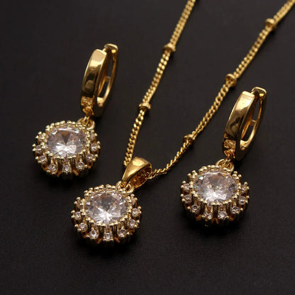 Copper 18K Gold Plated Gold Plated IG Style Simple Style Plating Inlay Round Zircon Jewelry Set