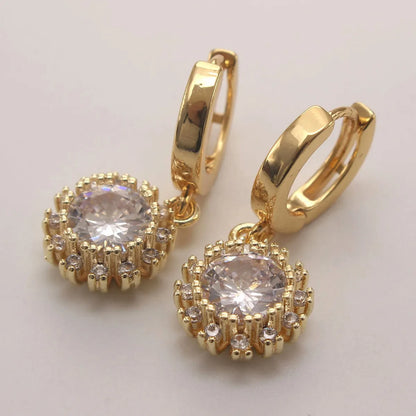 Copper 18K Gold Plated Gold Plated IG Style Simple Style Plating Inlay Round Zircon Jewelry Set