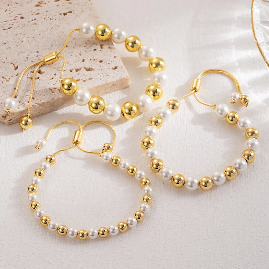 Ig Style Simple Style Round Imitation Pearl Copper 18k Gold Plated Bracelets In Bulk