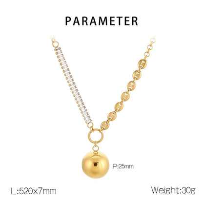 Ig Style Simple Style Round Imitation Pearl Titanium Steel Plating Inlay Zircon Gold Plated Pendant Necklace