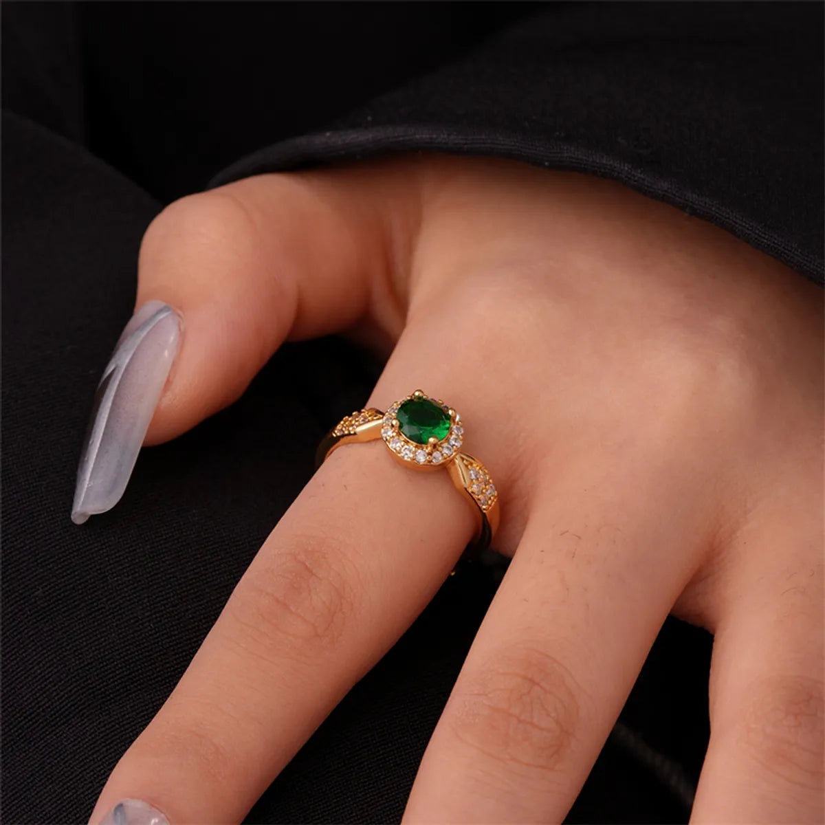 Ig Style Simple Style Round Leaves Copper Zircon Open Rings In Bulk