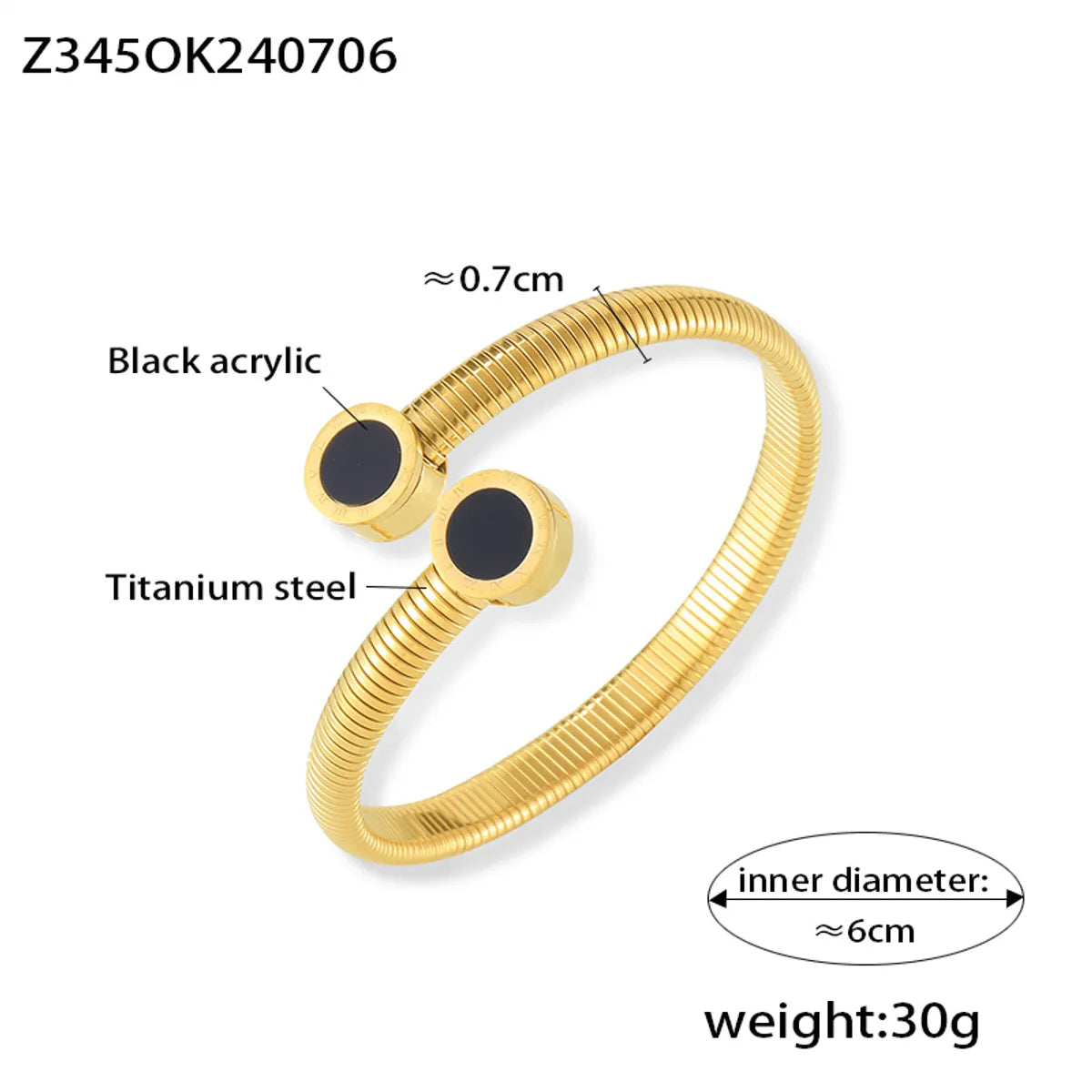 IG Style Simple Style Round Lines 304 Stainless Steel 18K Gold Plated Acrylic Shell Bangle In Bulk