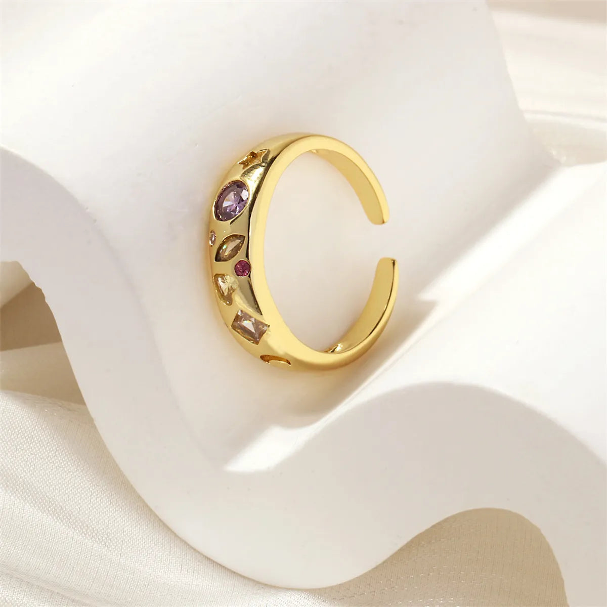 Ig Style Simple Style Round Moon Heart Shape Copper Plating Inlay Zircon 18k Gold Plated Open Rings