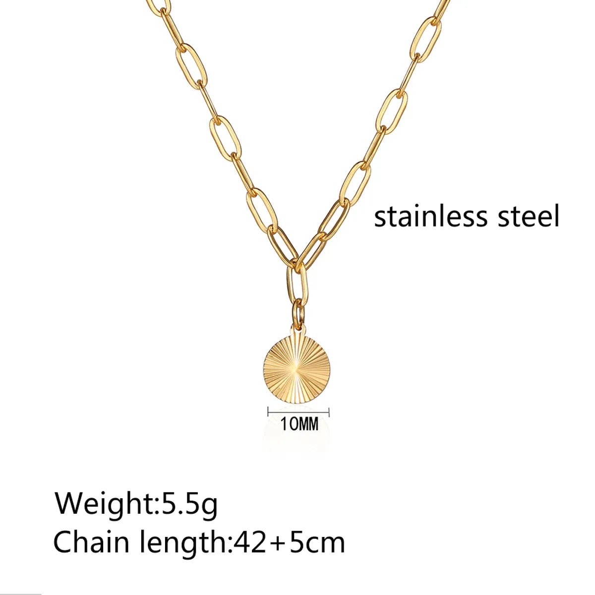 304 Stainless Steel 18K Gold Plated IG Style Simple Style Polishing Plating Carving Round Pendant Necklace