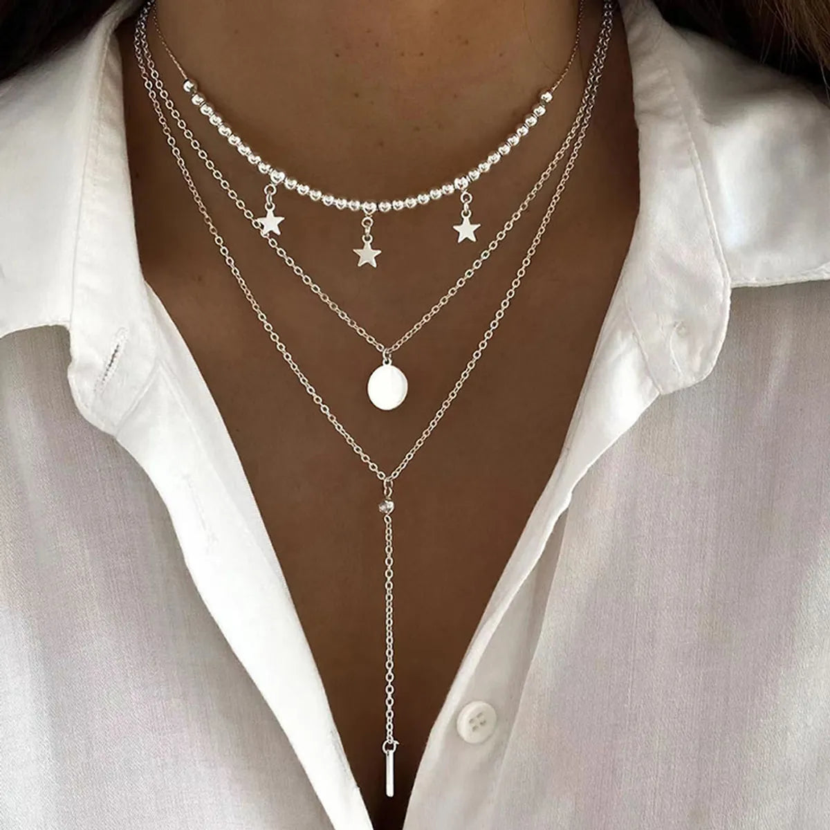 Ig Style Simple Style Round Star Alloy Beaded Women's Three Layer Necklace