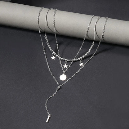 Ig Style Simple Style Round Star Alloy Beaded Women's Three Layer Necklace