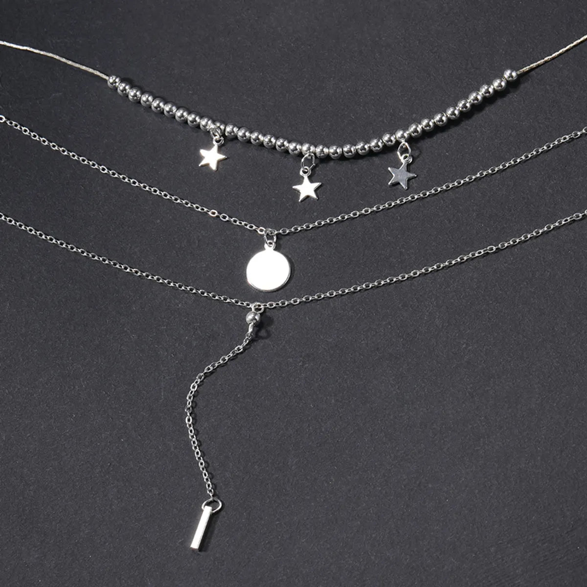 Ig Style Simple Style Round Star Alloy Beaded Women's Three Layer Necklace