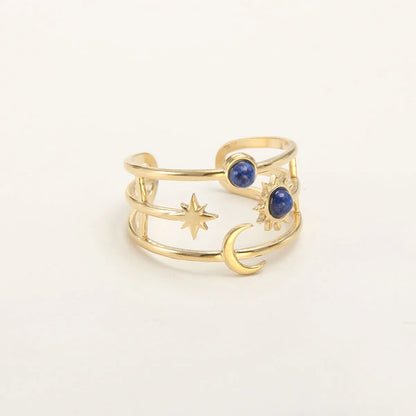 Ig Style Simple Style Round Star Snake Stainless Steel Plating Inlay Natural Stone Gold Plated Open Ring