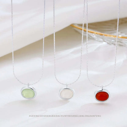 Ig Style Simple Style Round Sterling Silver Artificial Gemstones Pendant Necklace In Bulk