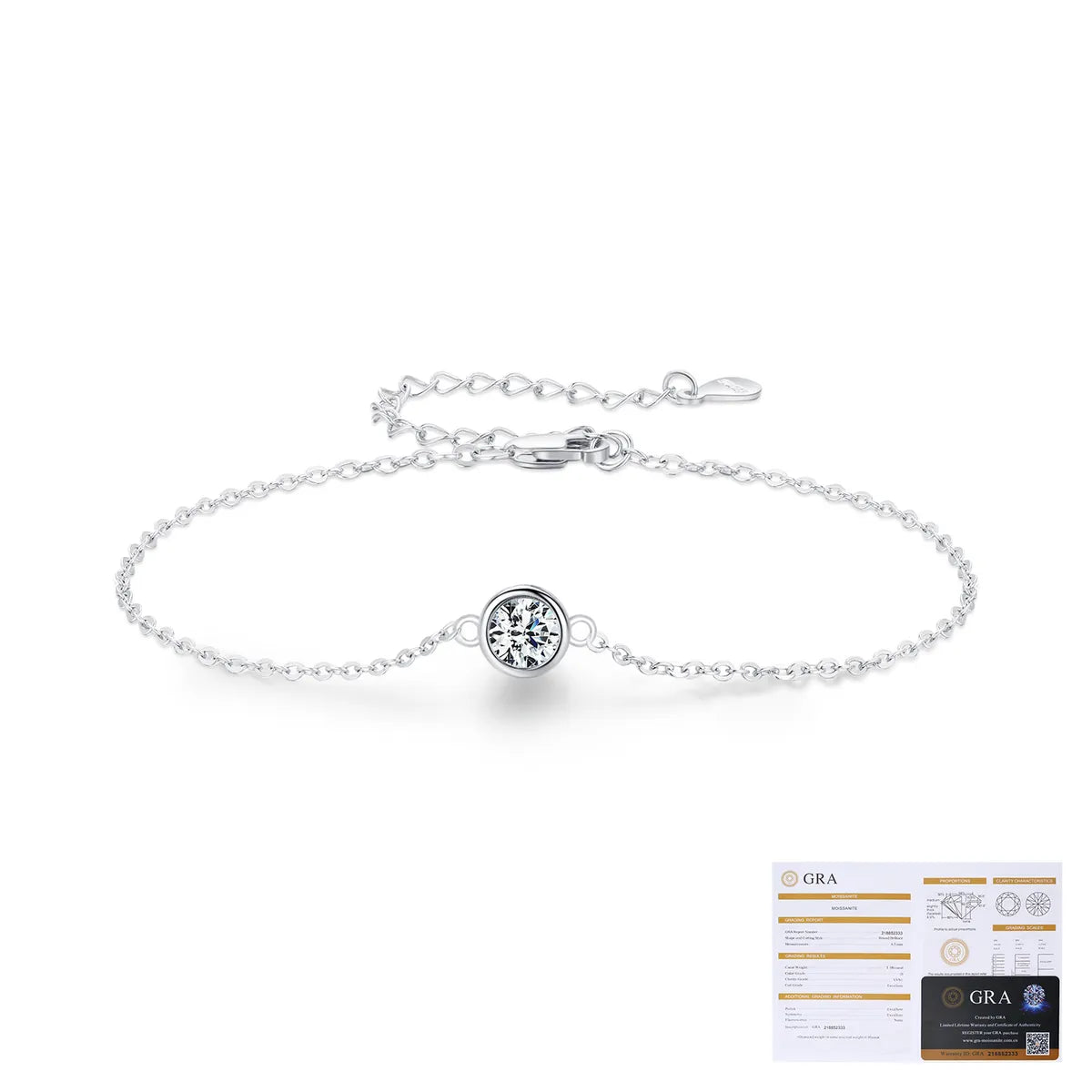 Ig Style Simple Style Round Sterling Silver Gra Plating Inlay Moissanite Rhodium Plated Bracelets