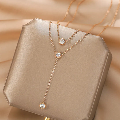 Ig Style Simple Style Round Titanium Steel Plating Inlay Zircon Layered Necklaces