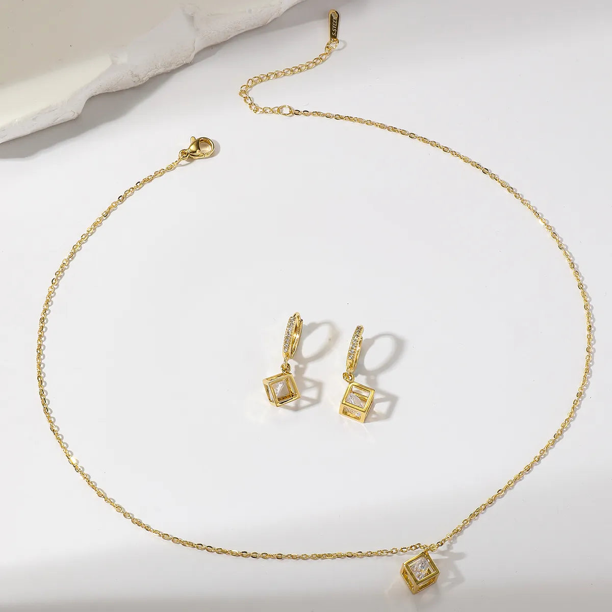 Ig Style Simple Style Rubik's Cube Stainless Steel Plating Inlay Zircon Gold Plated Jewelry Set