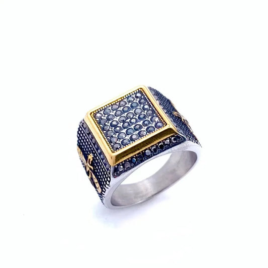 IG Style Simple Style Shiny Geometric 304 Stainless Steel Inlay Zircon Men'S Rings