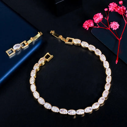 Ig Style Simple Style Shiny Oval Brass Plating Inlay Zircon 14k Gold Plated Rhodium Plated Tennis Bracelet