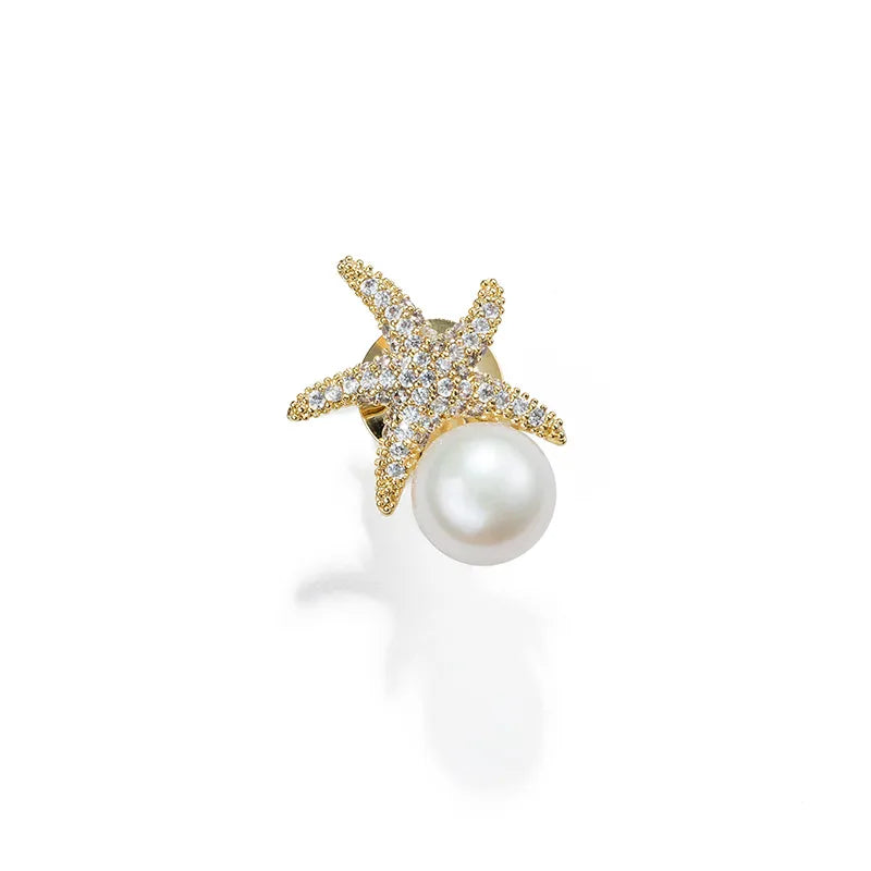 IG Style Simple Style Shiny Starfish Copper Inlay Pearl Zircon Women'S Brooches 1 Piece