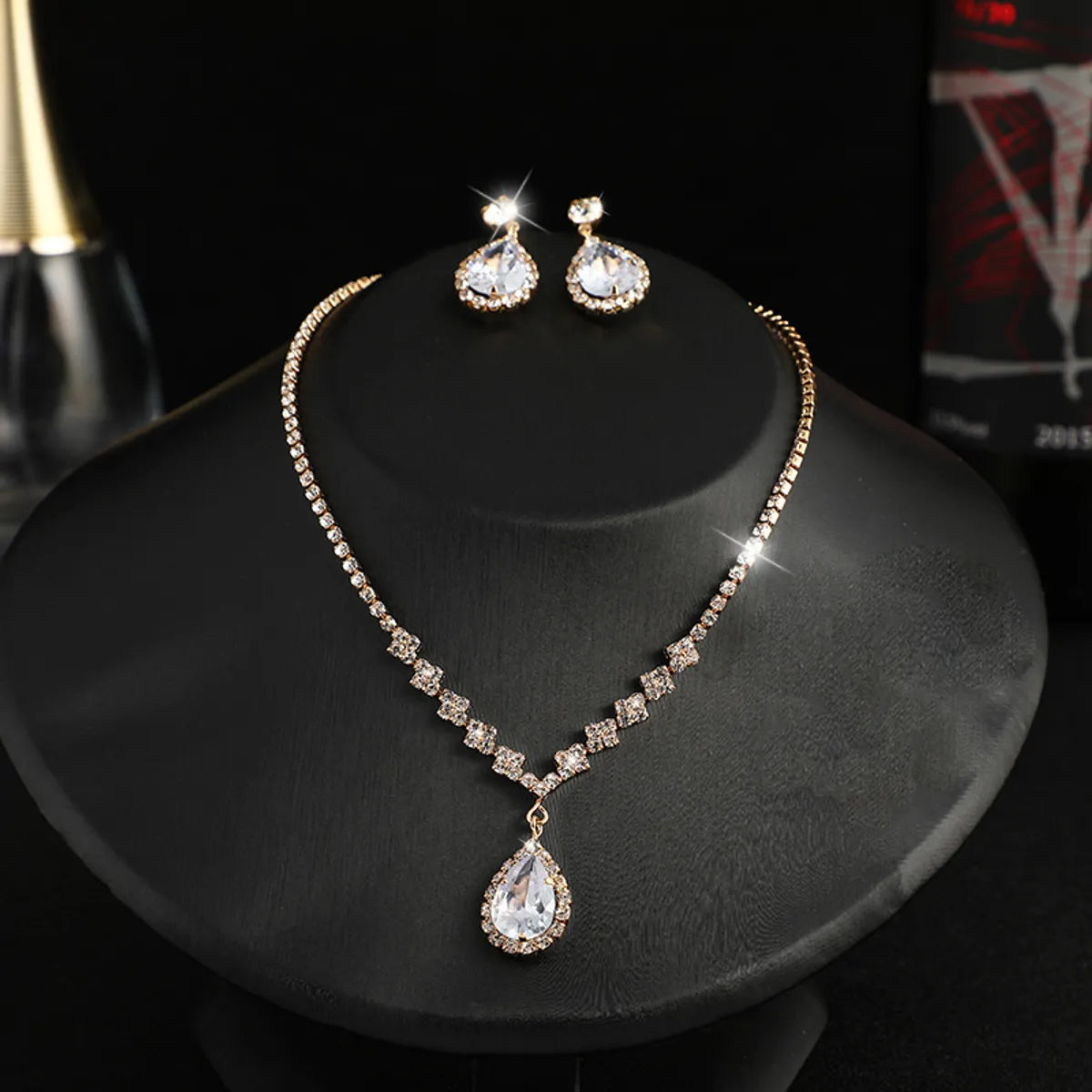 IG Style Simple Style Shiny Water Droplets Zinc Alloy Inlay Rhinestones Zircon Women'S Jewelry Set