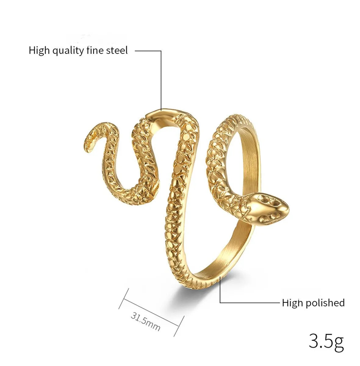 IG Style Simple Style Snake 304 Stainless Steel 18K Gold Plated Open Rings In Bulk