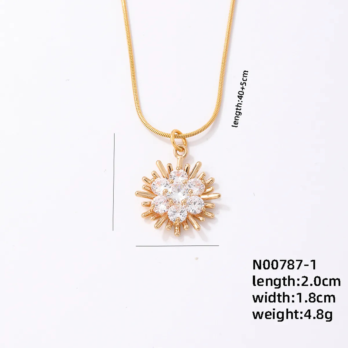 Ig Style Simple Style Snowflake Stainless Steel Copper Plating Inlay Zircon Gold Plated Pendant Necklace