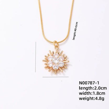 Ig Style Simple Style Snowflake Stainless Steel Copper Plating Inlay Zircon Gold Plated Pendant Necklace