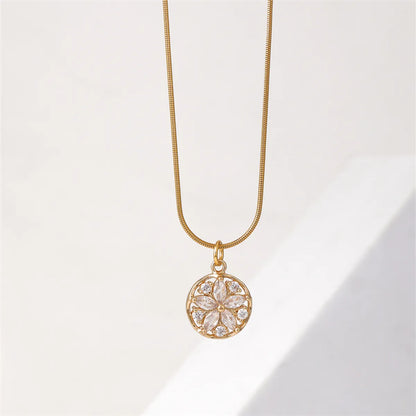 Ig Style Simple Style Snowflake Stainless Steel Copper Plating Inlay Zircon Gold Plated Pendant Necklace