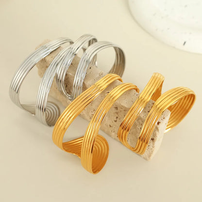 IG Style Simple Style Solid Color 304 Stainless Steel 18K Gold Plated Bangle In Bulk