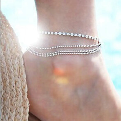 Ig Style Simple Style Solid Color Iron Plating Inlay Rhinestones Women's Anklet