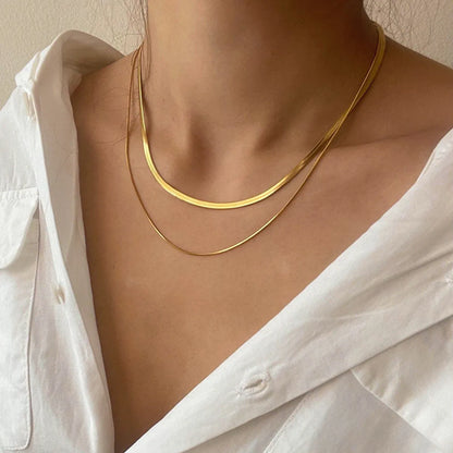 Ig Style Simple Style Solid Color Stainless Steel Plating 18k Gold Plated Double Layer Necklaces