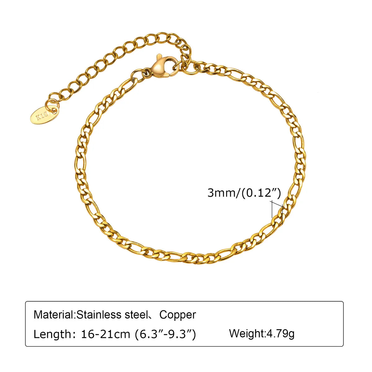 IG Style Simple Style Solid Color 201 Stainless Steel 18K Gold Plated Bracelets In Bulk