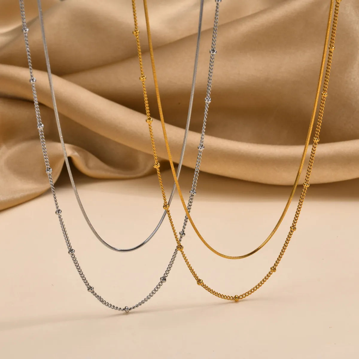 Ig Style Simple Style Solid Color Stainless Steel Plating 18k Gold Plated Double Layer Necklaces