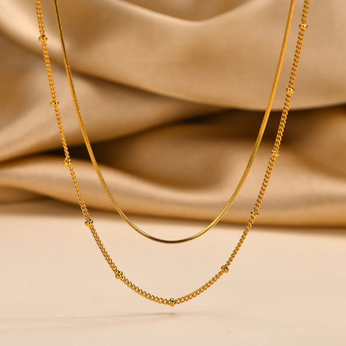 Ig Style Simple Style Solid Color Stainless Steel Plating 18k Gold Plated Double Layer Necklaces