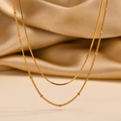 Ig Style Simple Style Solid Color Stainless Steel Plating 18k Gold Plated Double Layer Necklaces