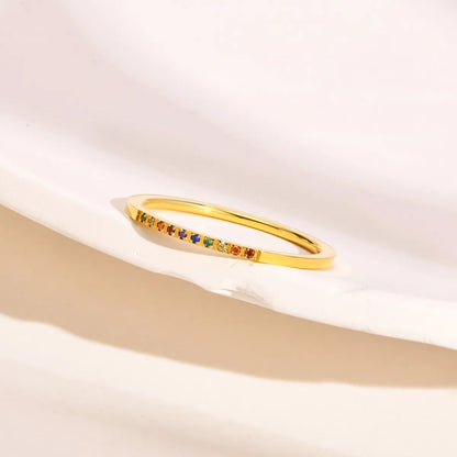 304 Stainless Steel 18K Gold Plated IG Style Simple Style Plating Inlay Solid Color Zircon Rings