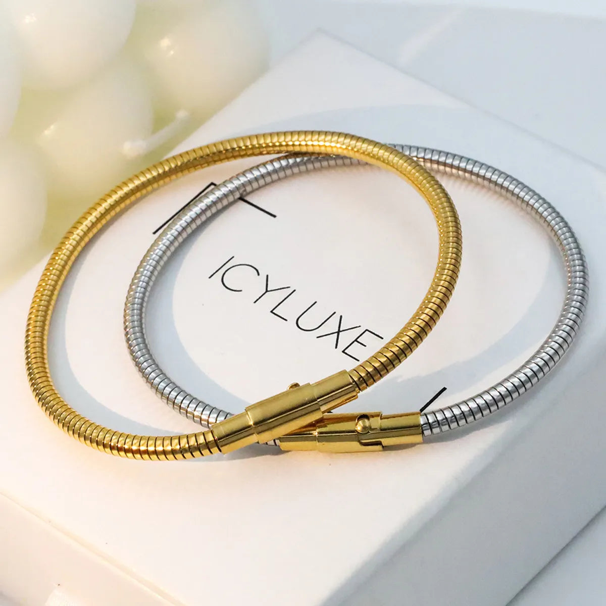 IG Style Simple Style Solid Color Titanium Steel 18K Gold Plated Bangle In Bulk